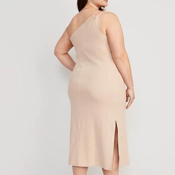 Old Navy Fitted One-Shoulder Double-Strap Rib-Knit Midi Dress for Women New - Picture 7 of 7